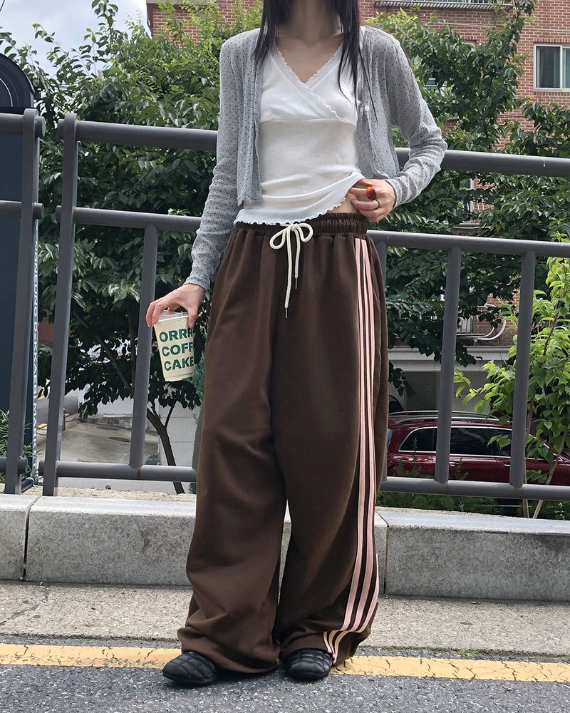Kinda track snap button wide long sweat pants