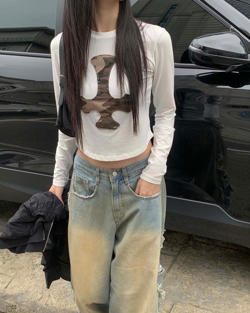 Side vintage denim pants