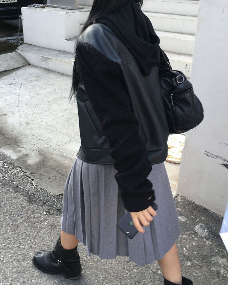 Belt pleated long skirt