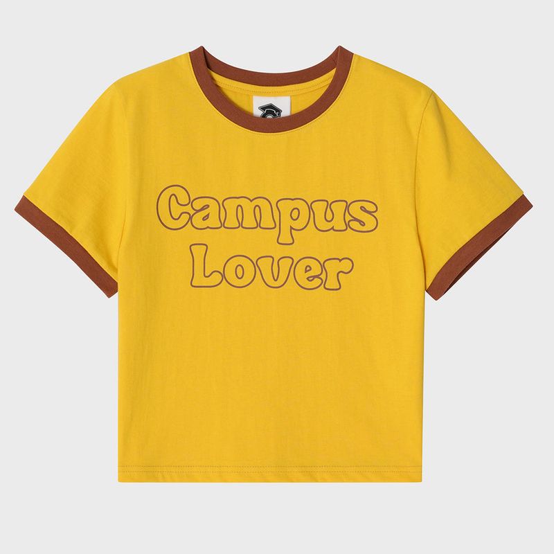 CONCEPT COLLEGE（コンセプトカレッジ）の「Campus Lover Vintage Yellow Crop Short-Sleeved Ringer T-Shirt [For Women]（Tops）」