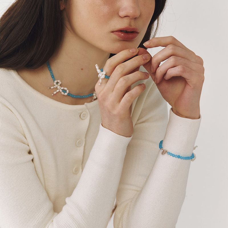 [925 SILVER] Pearl Ribbon Bracelet (2colors)