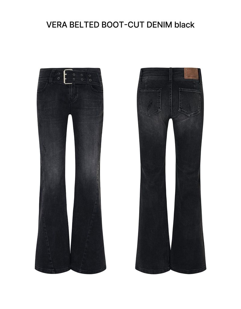 VERA BELTED BOOT-CUT DENIM black