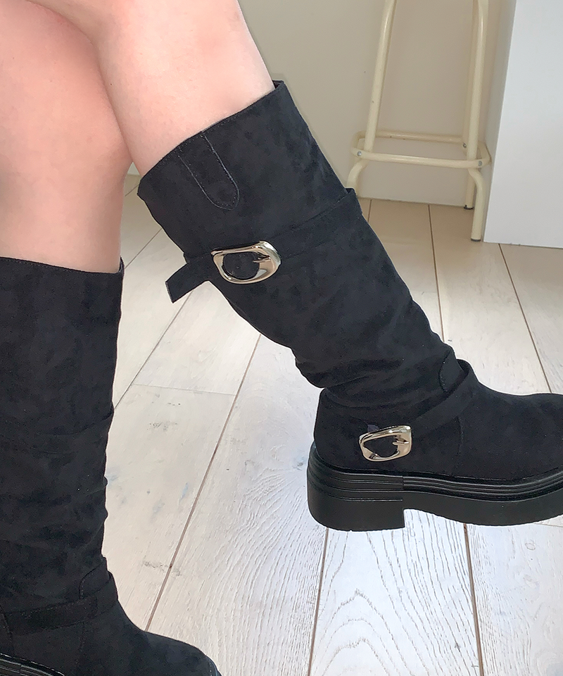 line suede buckle slouch long bootS
