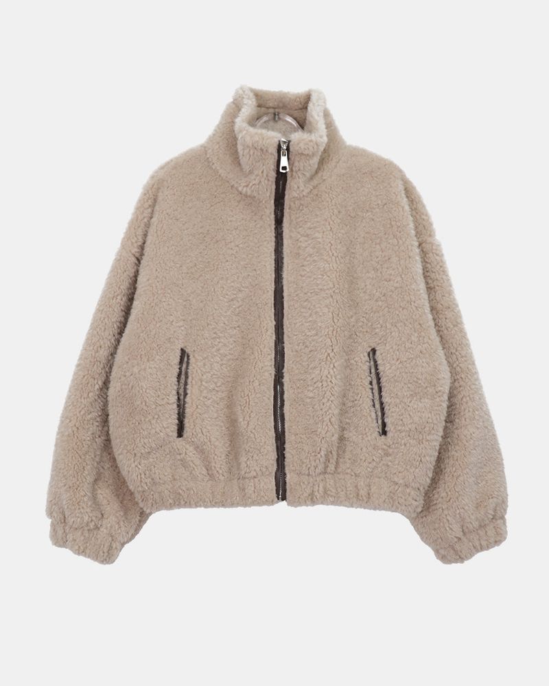 Deuren Quilted Fur Color-Block Zip-Up Jumper