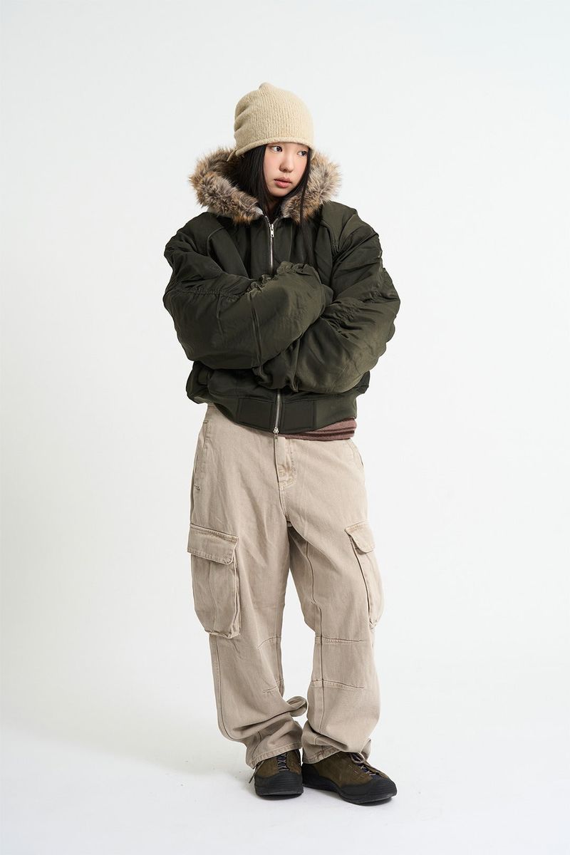 Flight padding fur hood jumper