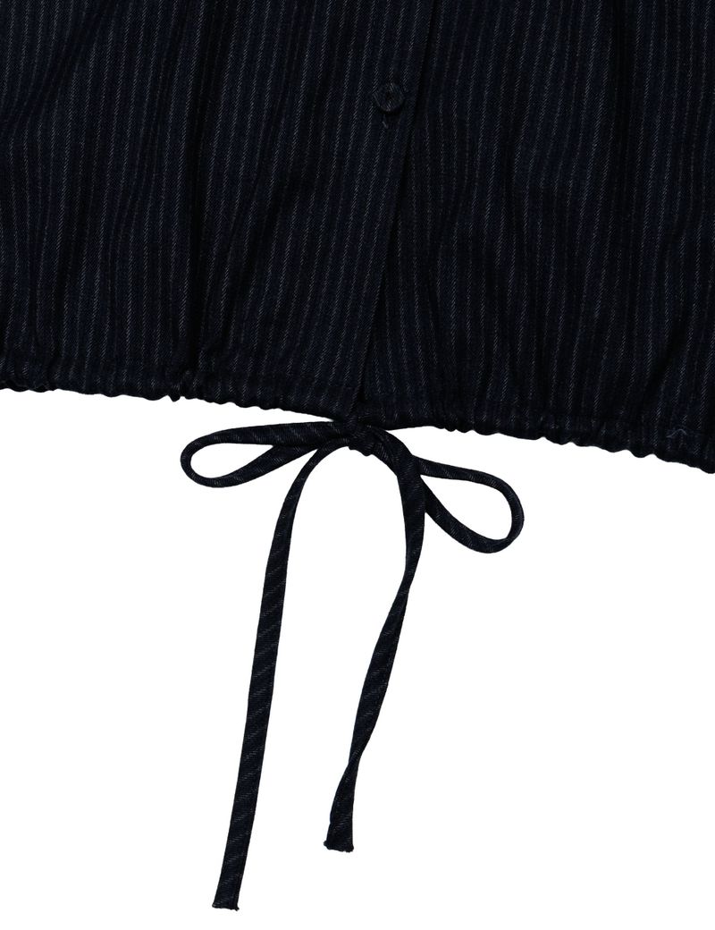 STRIPE RUFFLE HOODED SHIRT(NAVY)