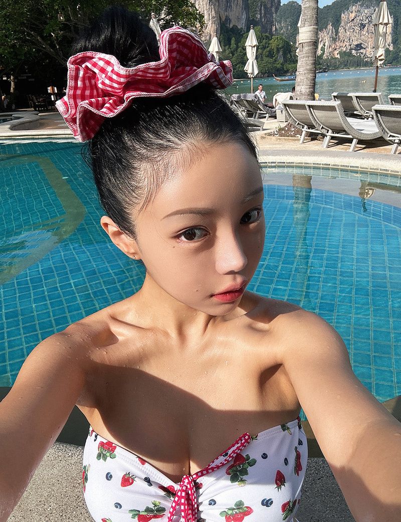 a strawberry tube top bikini