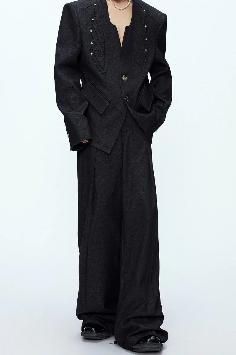 Deconstructed Wool Blend Suit Trousers
