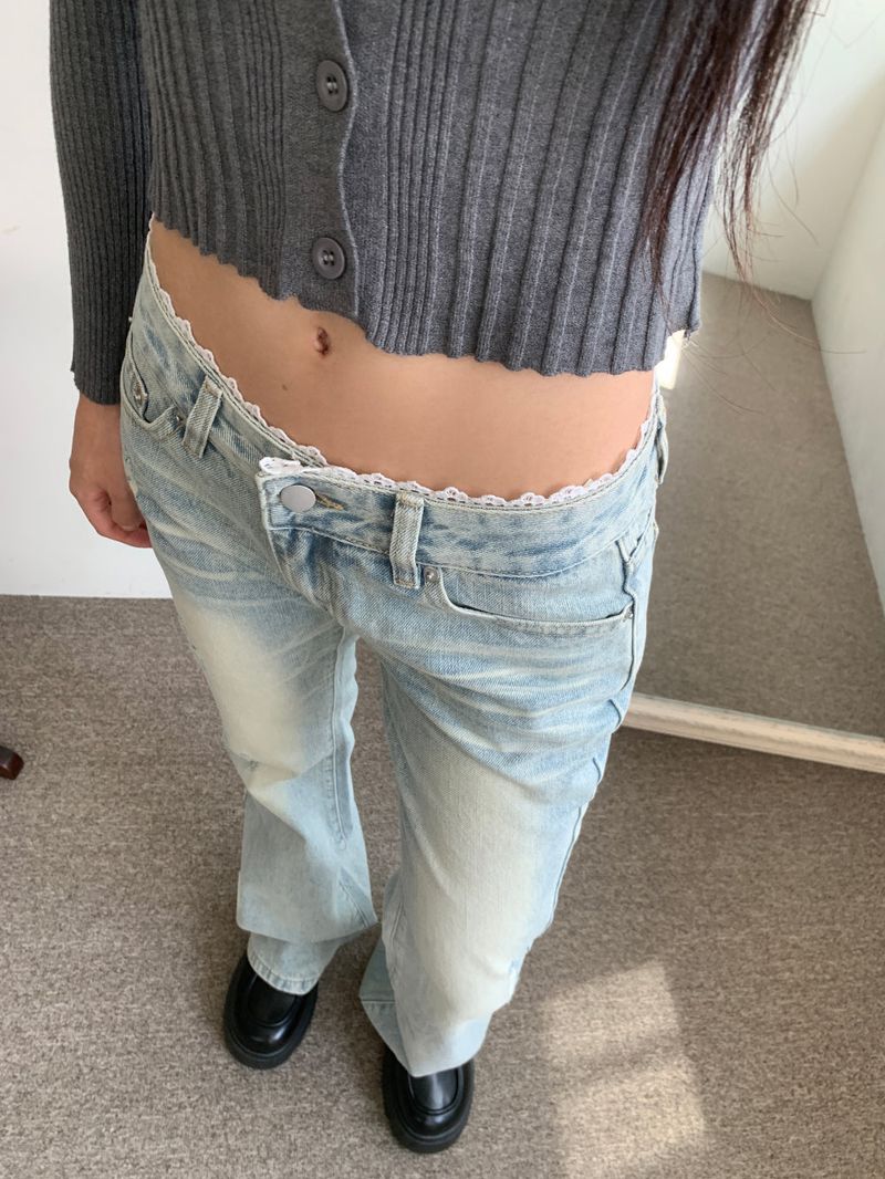 Touch Lace Trim Light Blue Bootcut Denim Pants