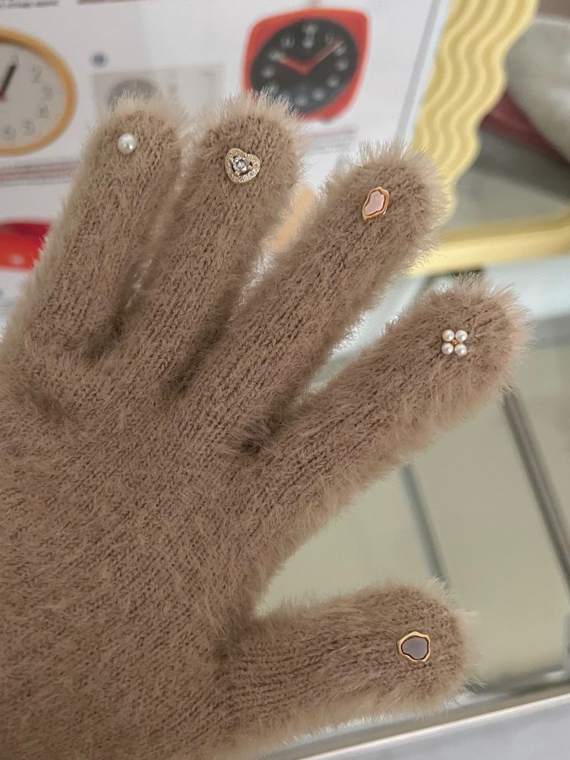 RGO Ballet Core Ribbon Jewelry Year-end Look Hip Cubic Long Heating Fleece-Lined Fur Mink Black White Brown Beige Gloves (Select 3 Colors)
