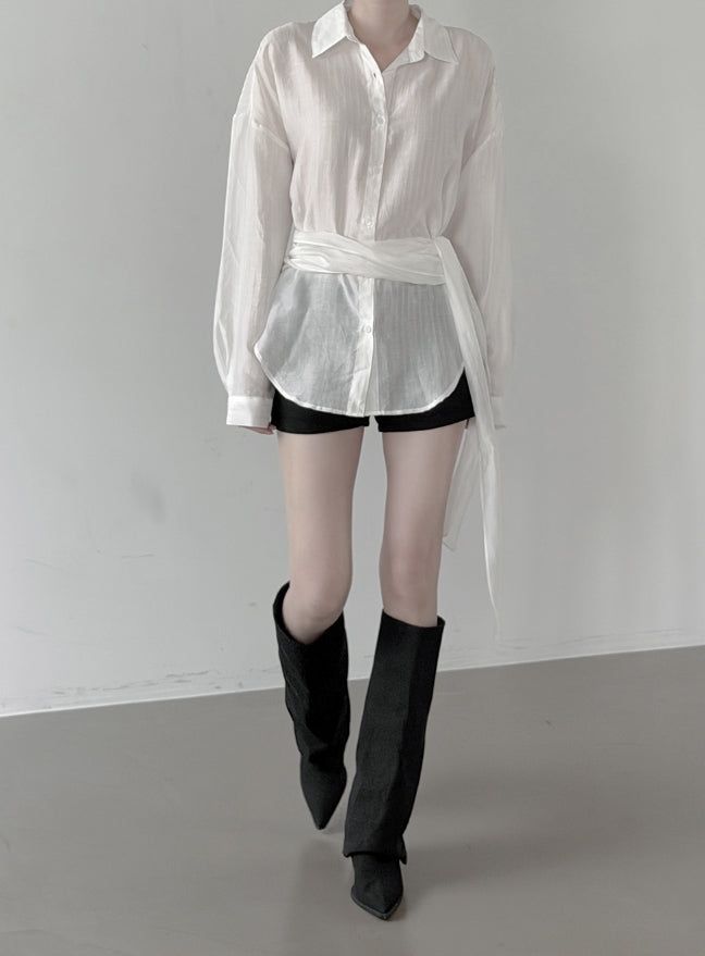mnem（ムネム）の「Sie Knot See-through Wrap Shirt Blouse（Tops）」