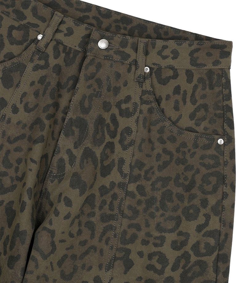 Curved Leopard Pants - Khaki