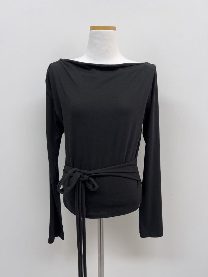 Boat Neck Shirring Wrap T-Shirt