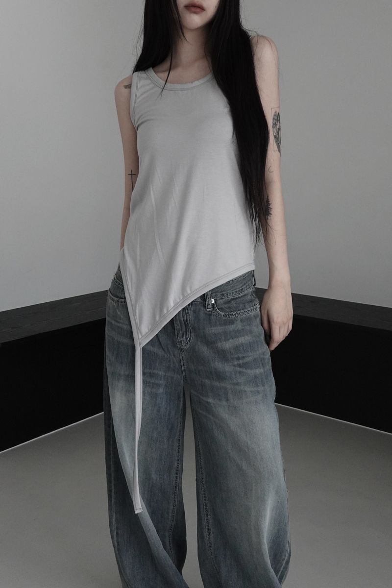 unbalanced layered tail sleeveless (4color)