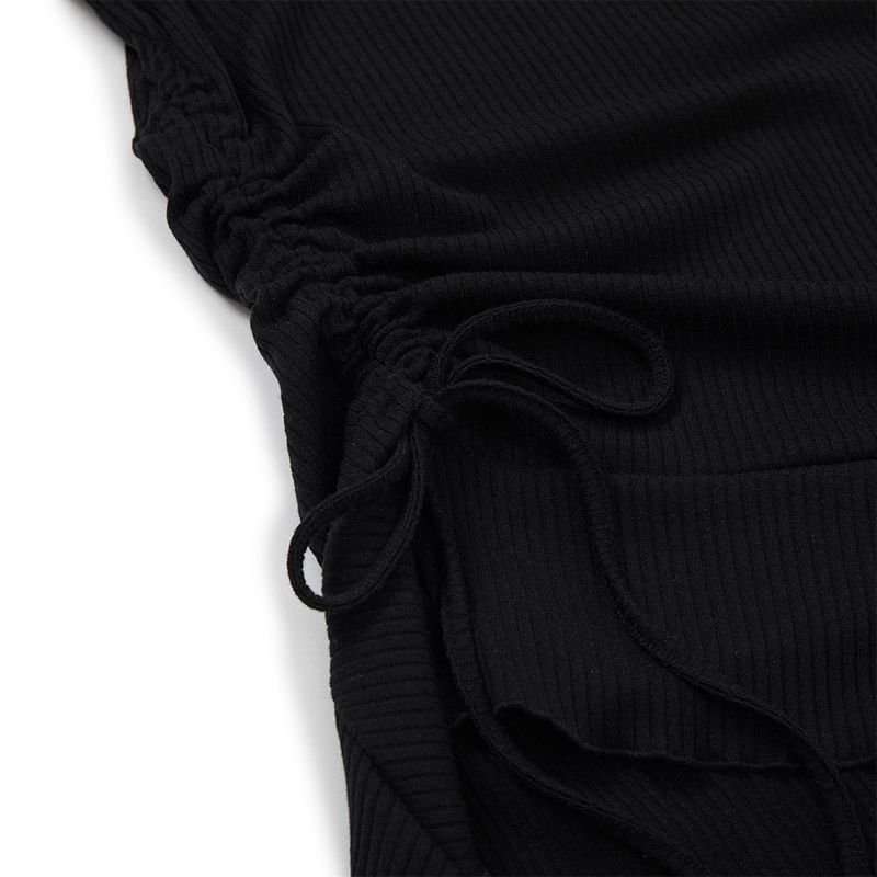シャーリングハイネックミニドレス / Shirring High-neck Mini Dress [BLACK]