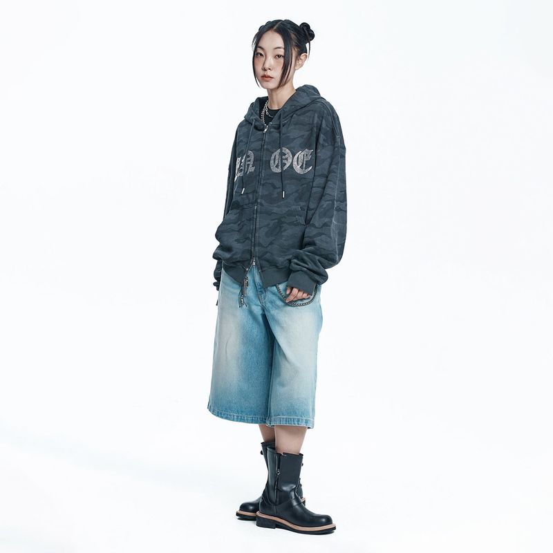 Rhinestone Camo Hoodie - CHARCOAL