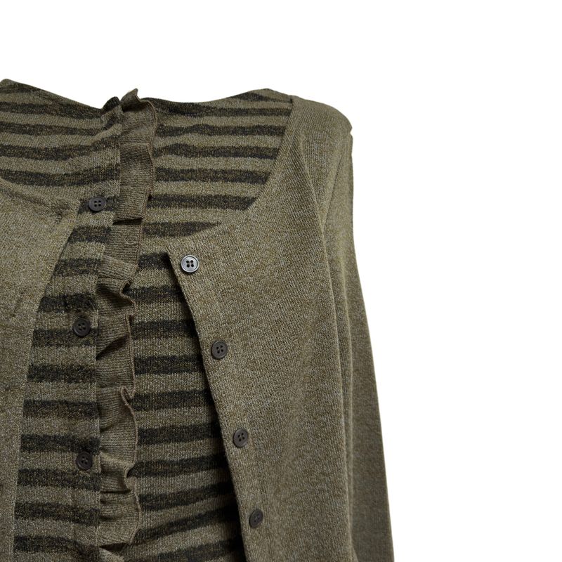 (3color) Ruffle Stripe Layered Cardigan