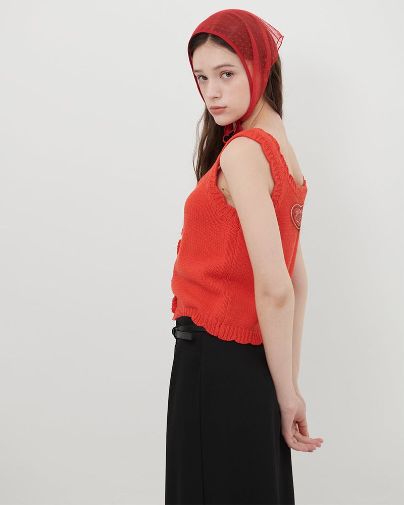 HEART SCALLOPED KNITTED TOP [RED]