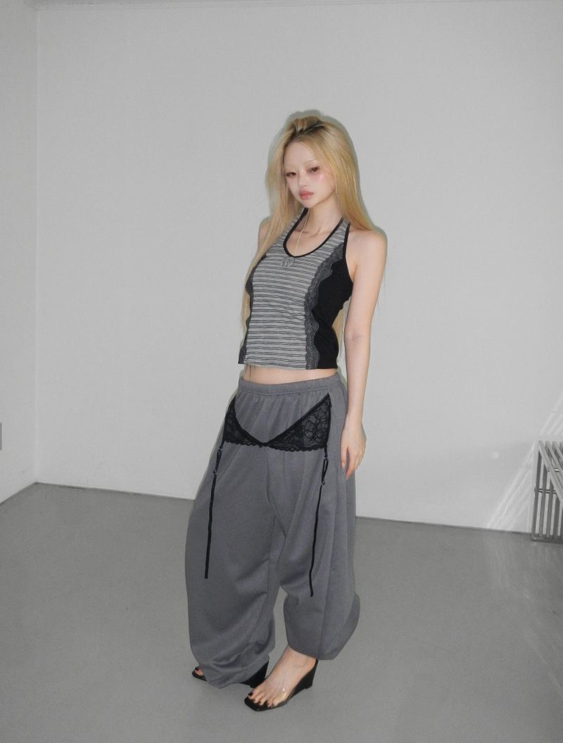 blin corsage stripe halter top