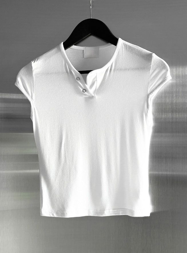 Lien Eyelet Henley Neck Open Crop Top