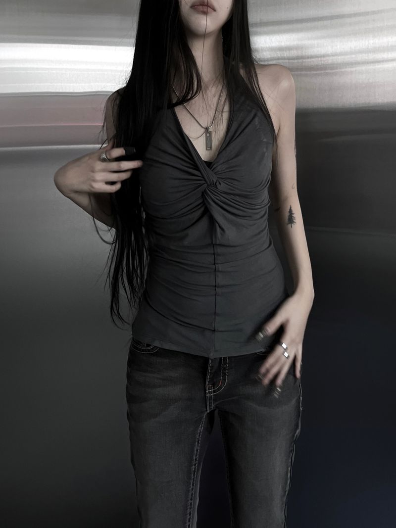 owl halter neck twist sleeveless (2color)