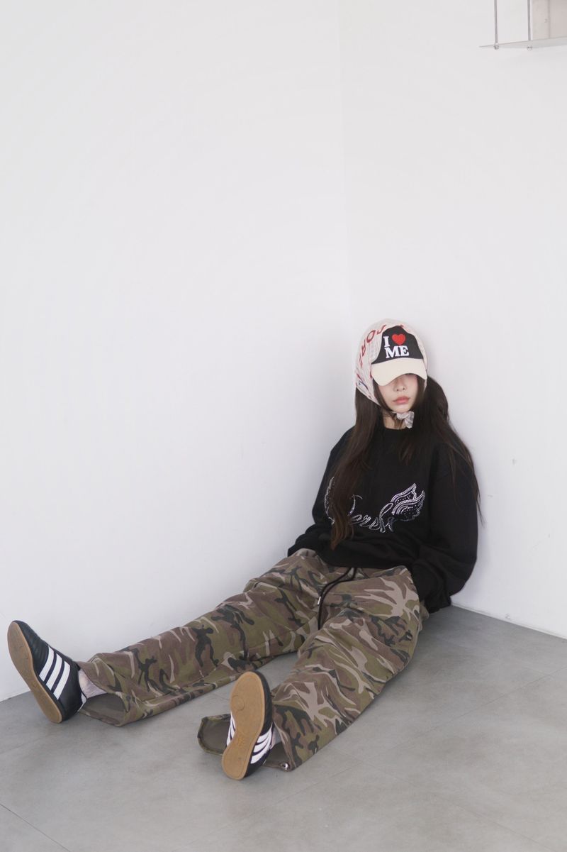 camo casual banding straight pants
