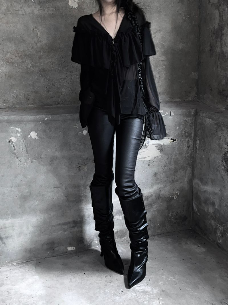black coated bootcut pants