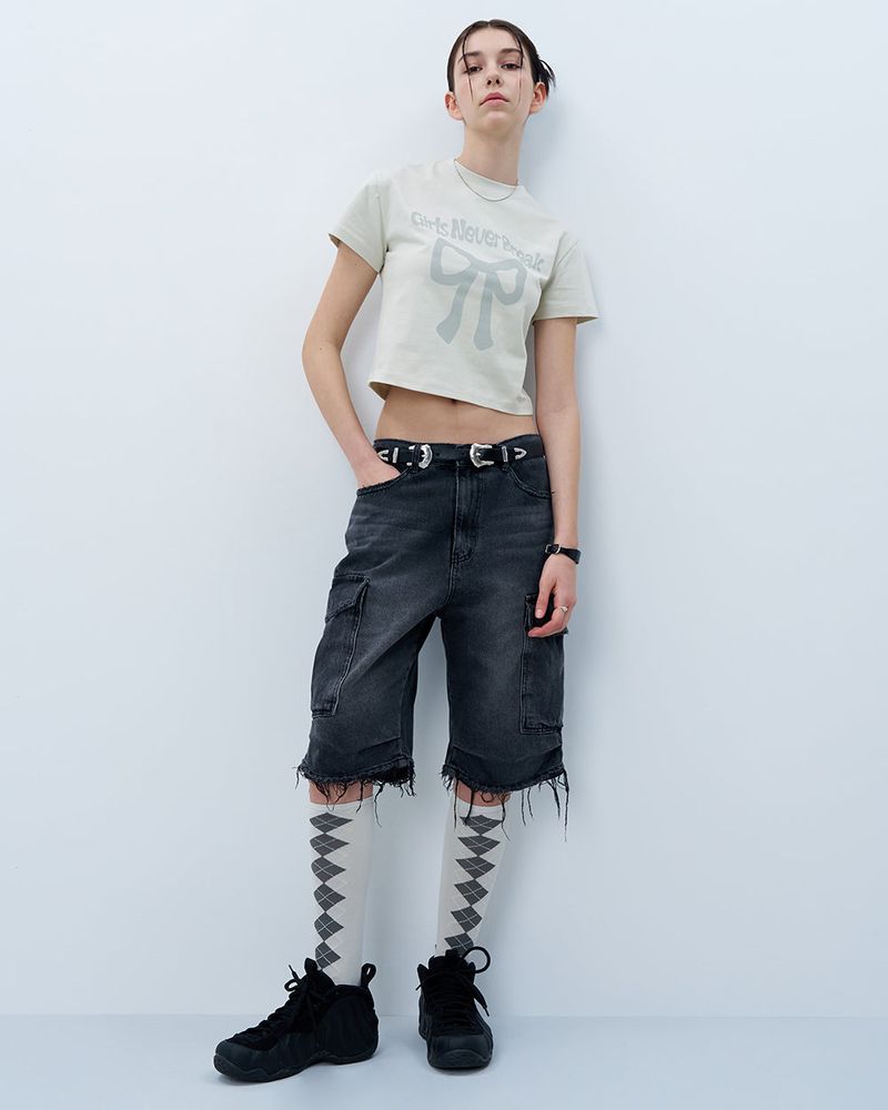 NEVER BREAK CROP TSHIRT-BEIGE