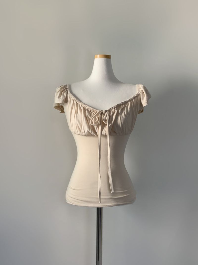 Elisebe Strap Shirring Top (light beige)