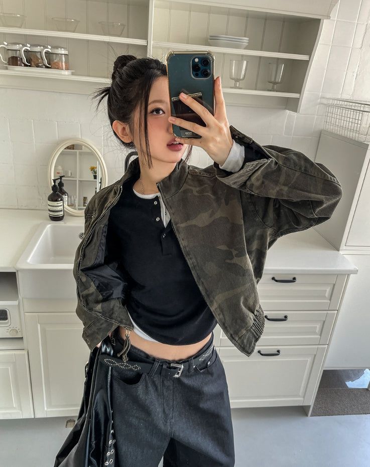 Camouflage Crop Rider Jacket