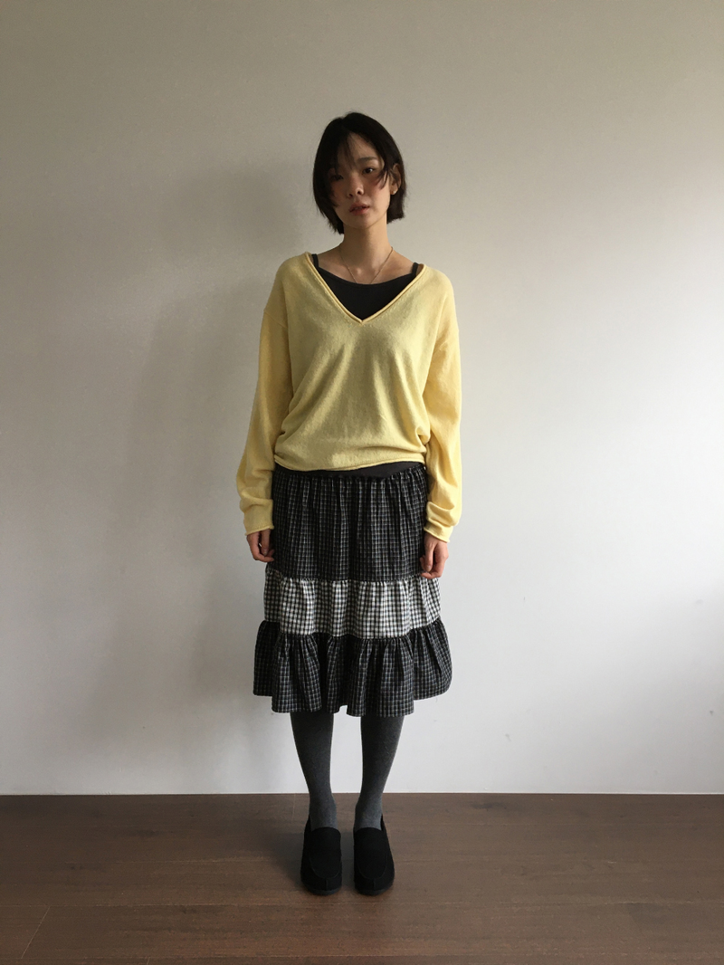 Fold check skirt (3color)