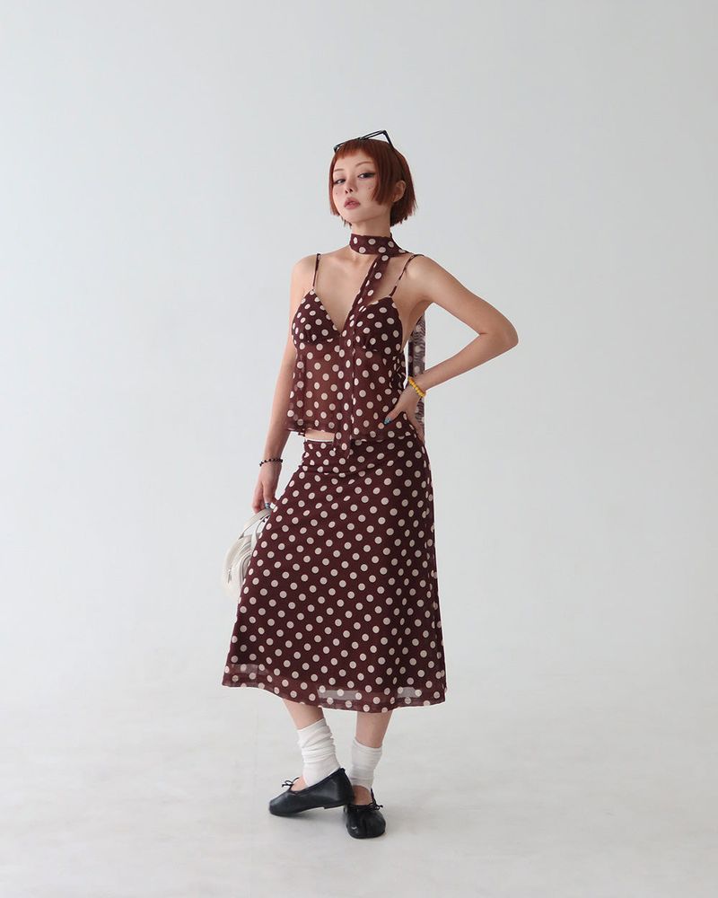 Chocolat Dot See-Through Bustier Blouse