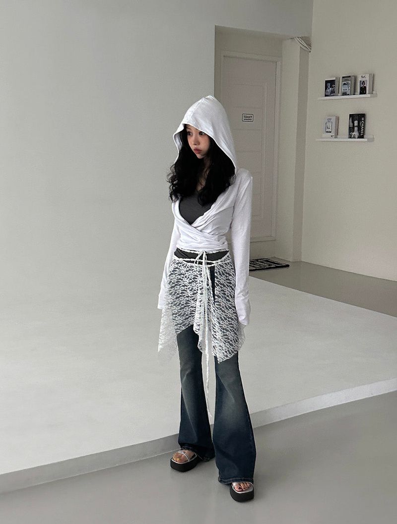 Layered see-through lace wrap skirt
