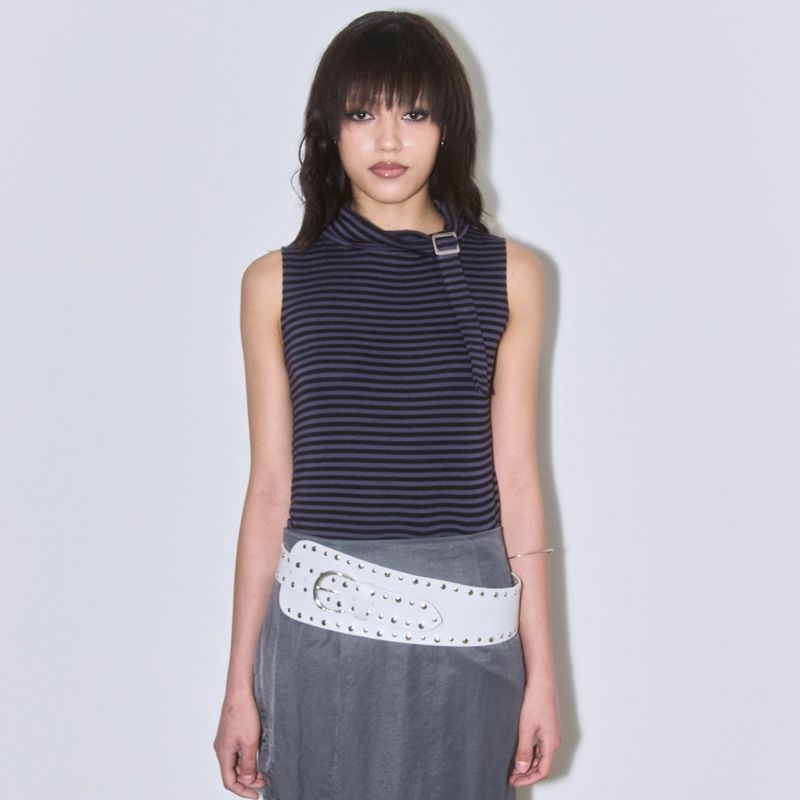 Stripe Belted Top [Purple]
