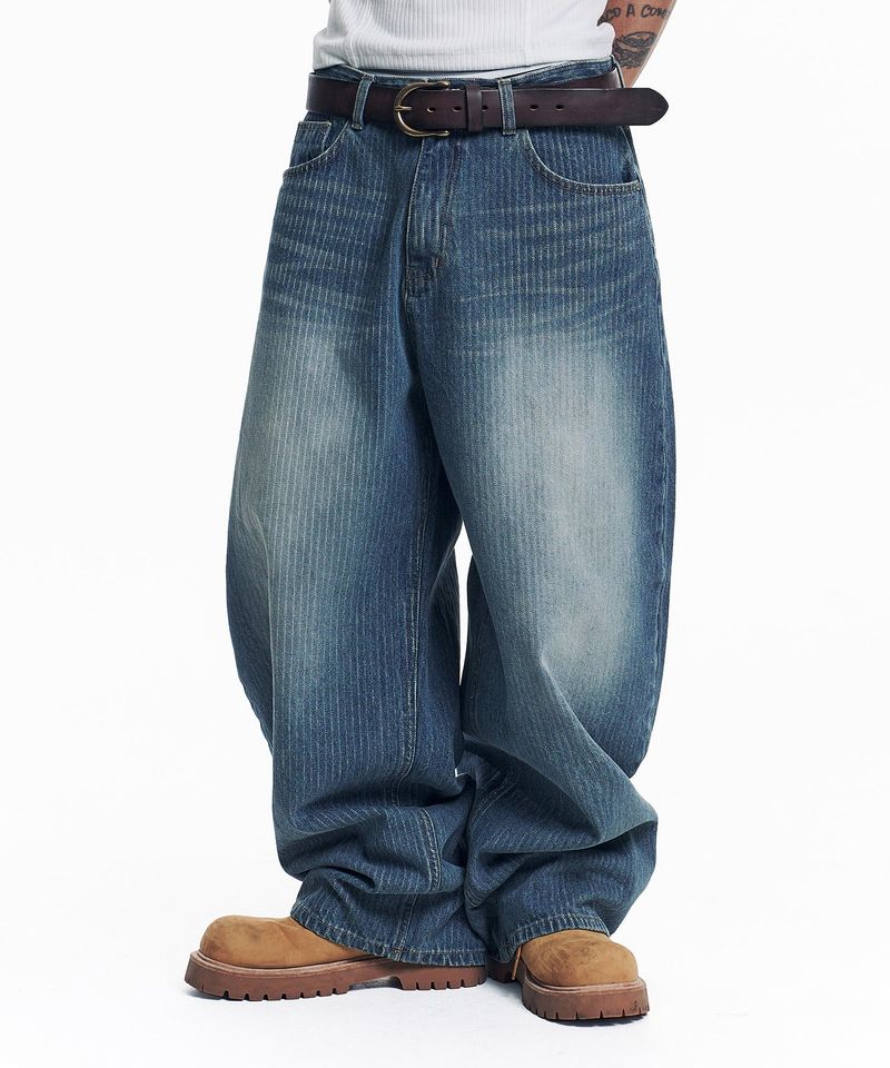 EASY NO EASY（イージーノーイージー）の「Stripe Lettering Denim Pants - Medium Blue（Pants）」