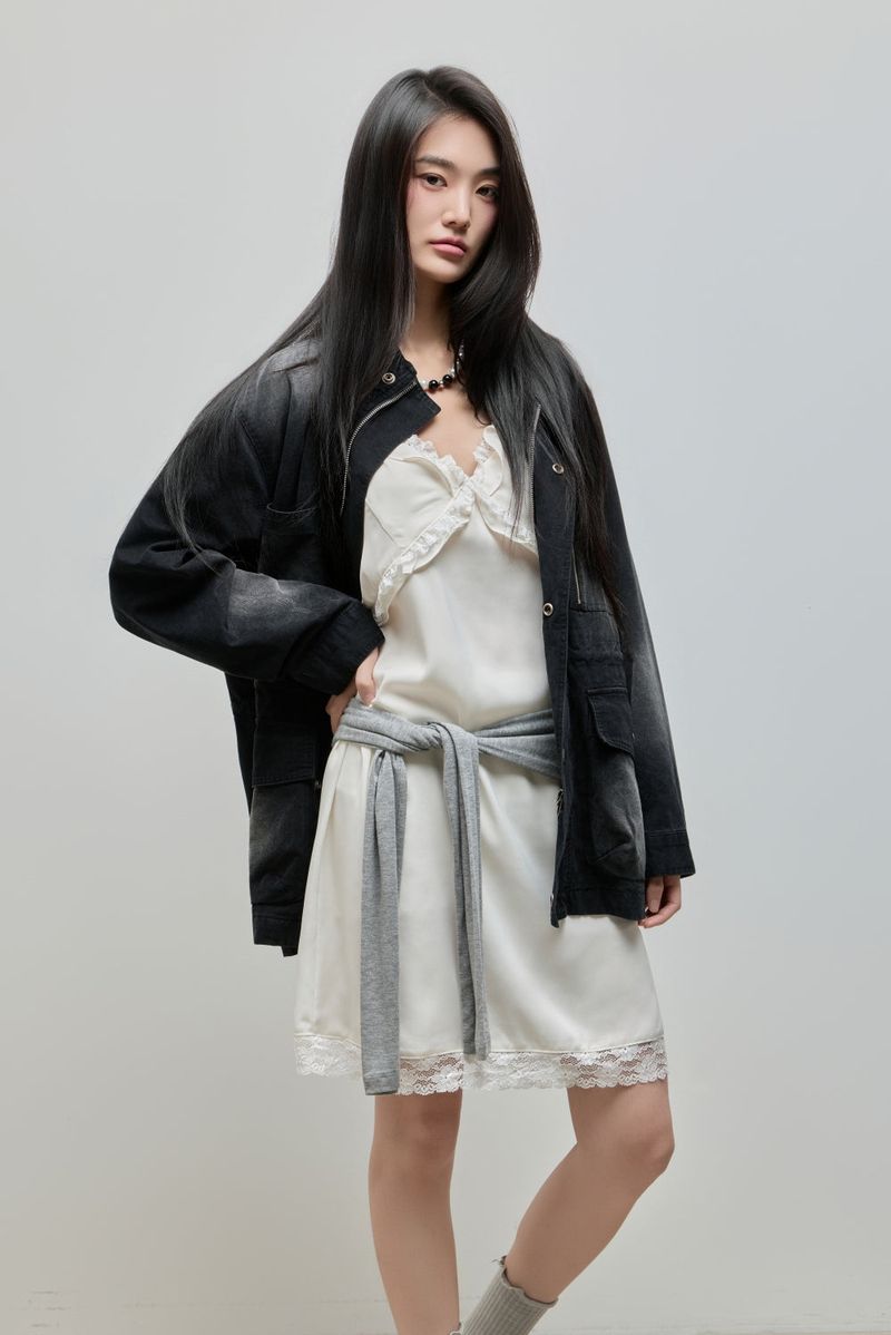 Silky Lace Bustier Dress_Ivory