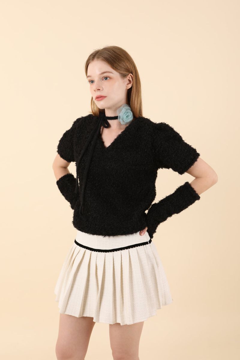 Feminine Puff Knit Warmer Set Black
