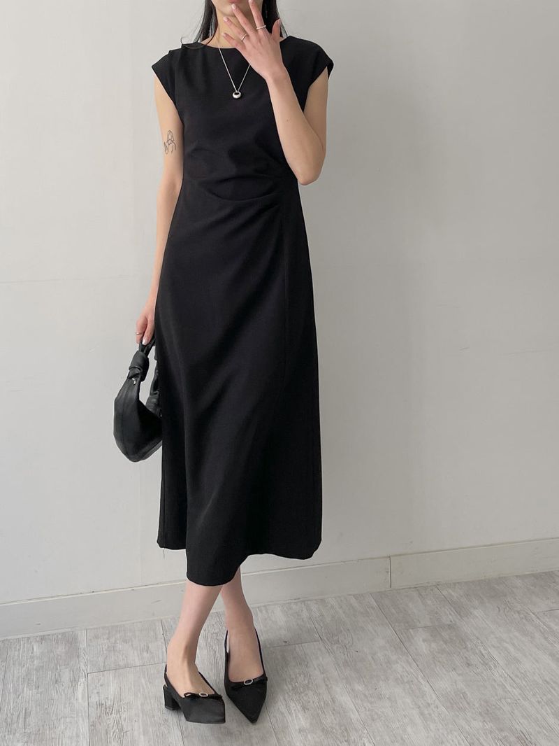 Boat Neck Shirring H-Line Long One Piece