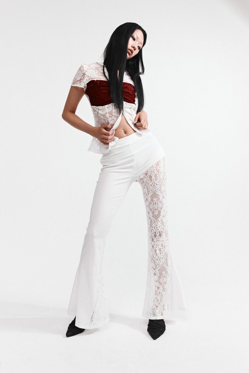 LACE BOOTS CUT PANTS #WHITE