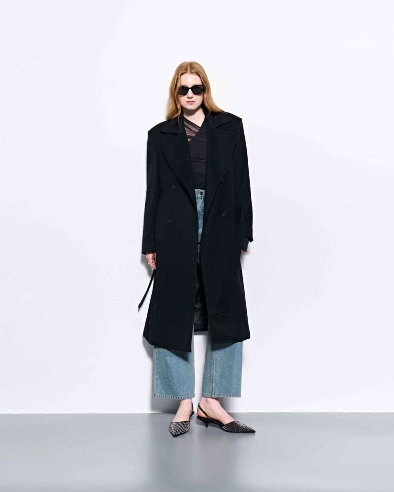 Wide Collar Oversized Double Wool Coat _ Black