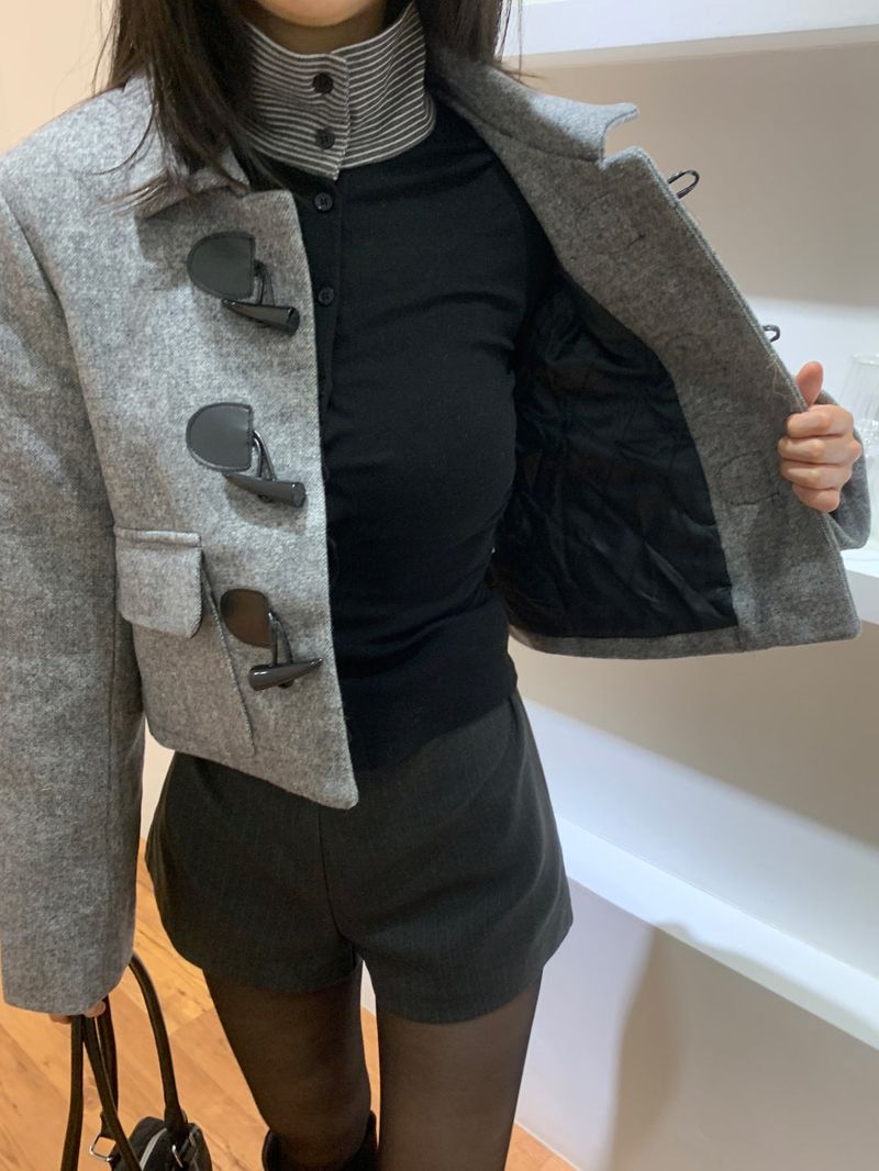 British Gray Duffel Button Quilted Crop Coat