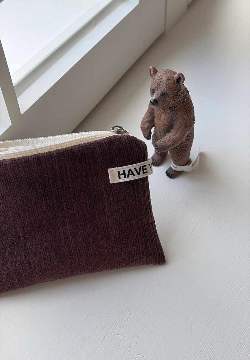 Corduroy flat pouch - brown , S size