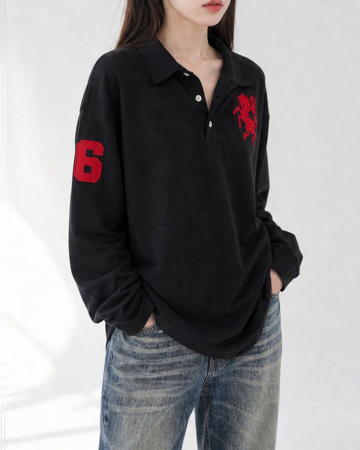 (UNISEX) Horse PK Collar Long Sleeve
