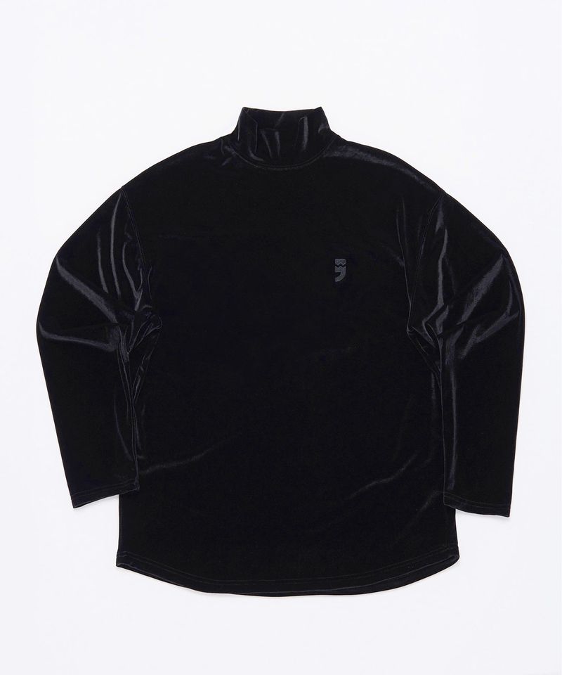 DROP-SHOULDER VELVET TURTLE-NECK TEE (Black)