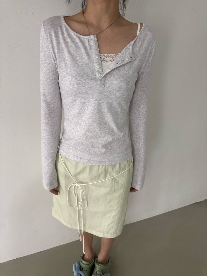 ブリーズ コットンモダール ヘンリーネック Tシャツ(Bio-Washing) -ライトミランジェ