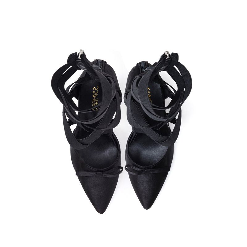 Elastic Strap Ribbon Stiletto Heel(Black)