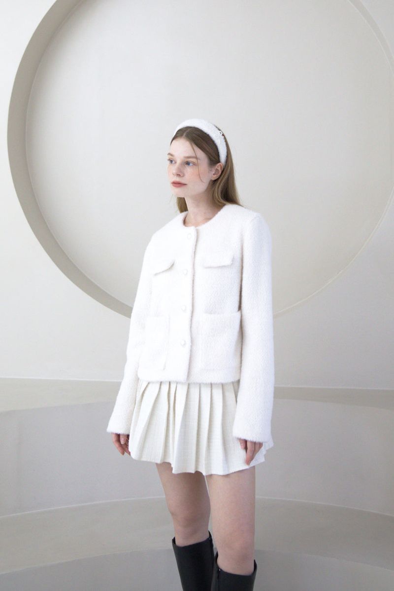 Feminine Pearl Fur Jacket Ivory
