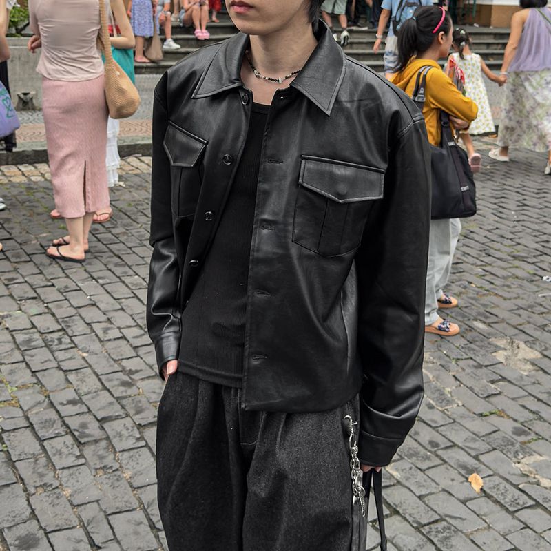 Mark Pocket Short Leather Jacket