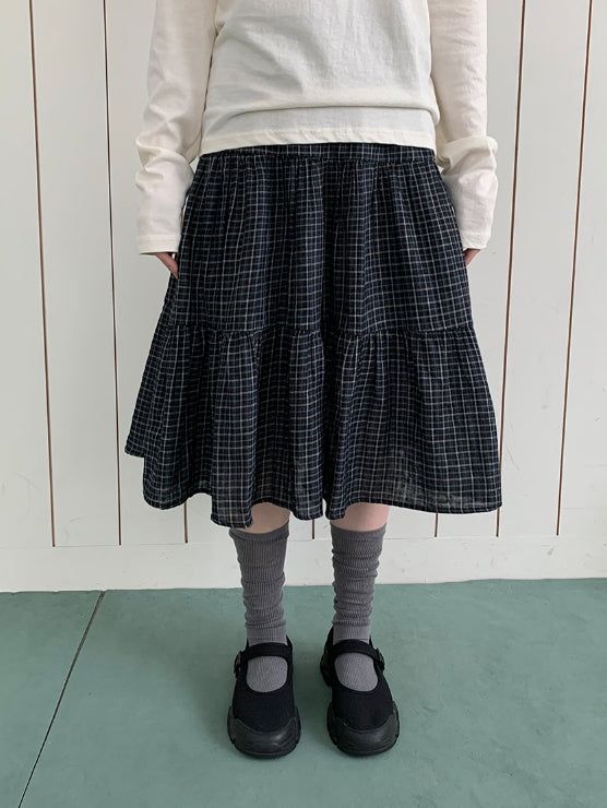 BAON（バオン）の「Zikan Check Shirring Midi Skirt（Skirts）」