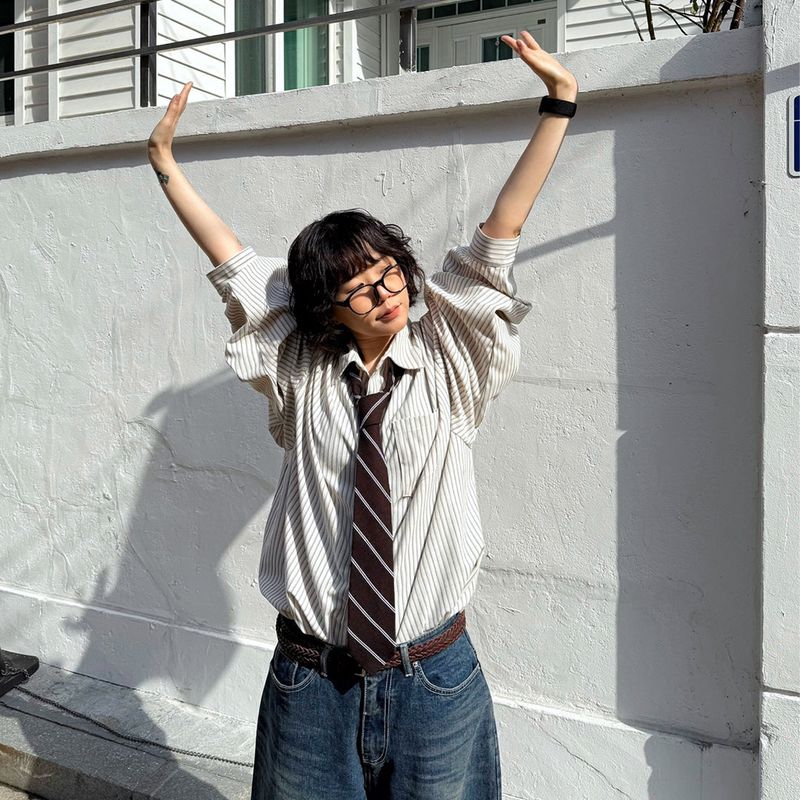 Oversized Stripe Balloon Shirt